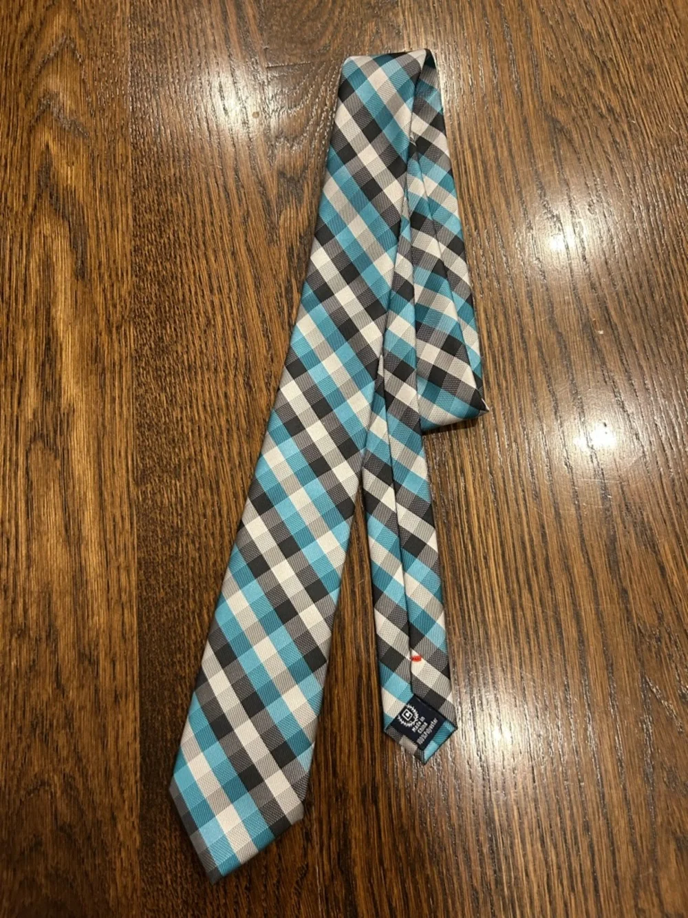 Boy’s Chaps Plaid Teal Blue & Gray Tie - Classic Pattern